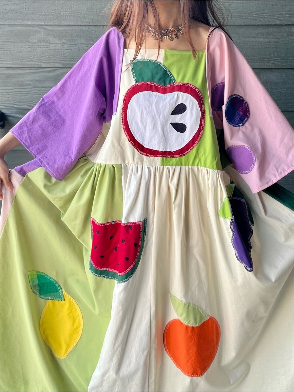 A Little Orchard | Handmade Patchwork Fruit Cotton Dress | SKU 08161